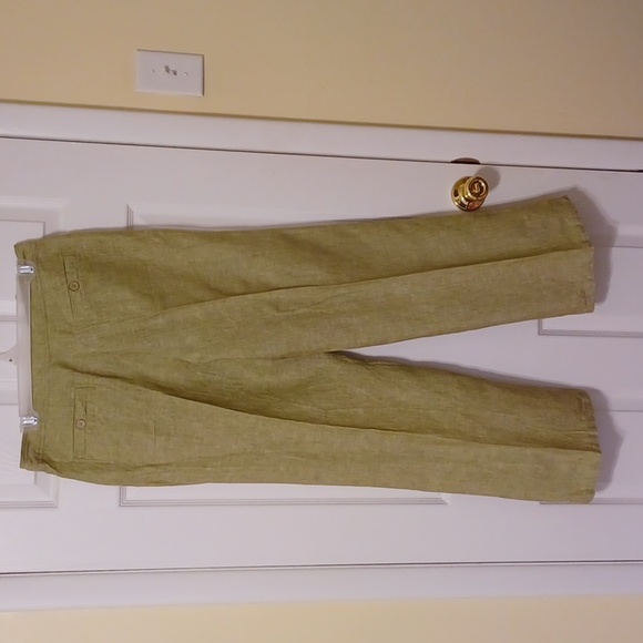 TU sz 12, 100% Linen drawstring wide leg pants in a muted basil green. - Picture 4 of 10